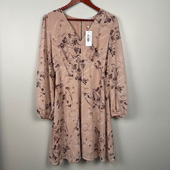 NWT Baltic Born Size Medium Long Sleeve Floral Mini Dress V-Neck Pink - Picture 1 of 5